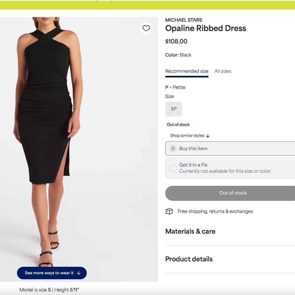 Nwt Michael Starts Opaline Midi Dress With Halter Top, Size Petite Small